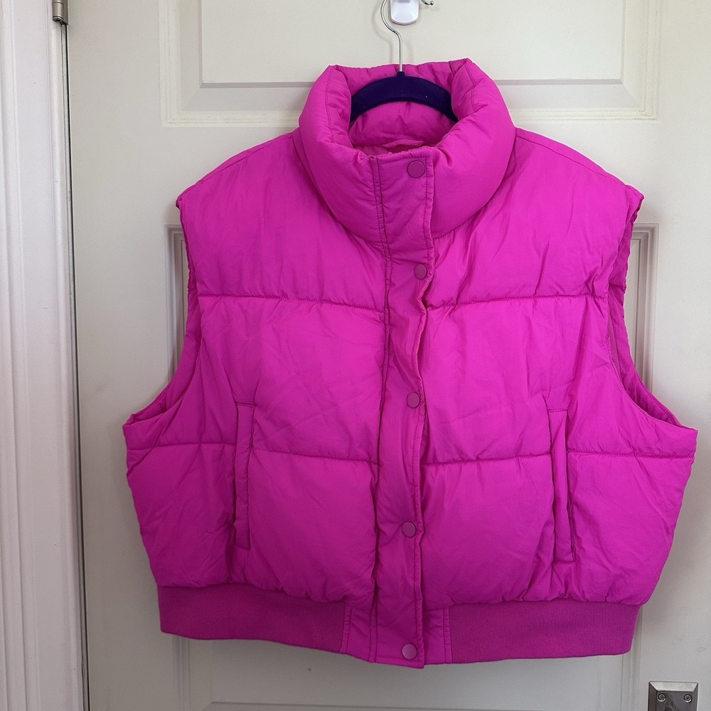 PRIMARK CARES Pink Puffer Vest Women‎ Bright Fuchsia Quilted Sleeveless SZ 14/16